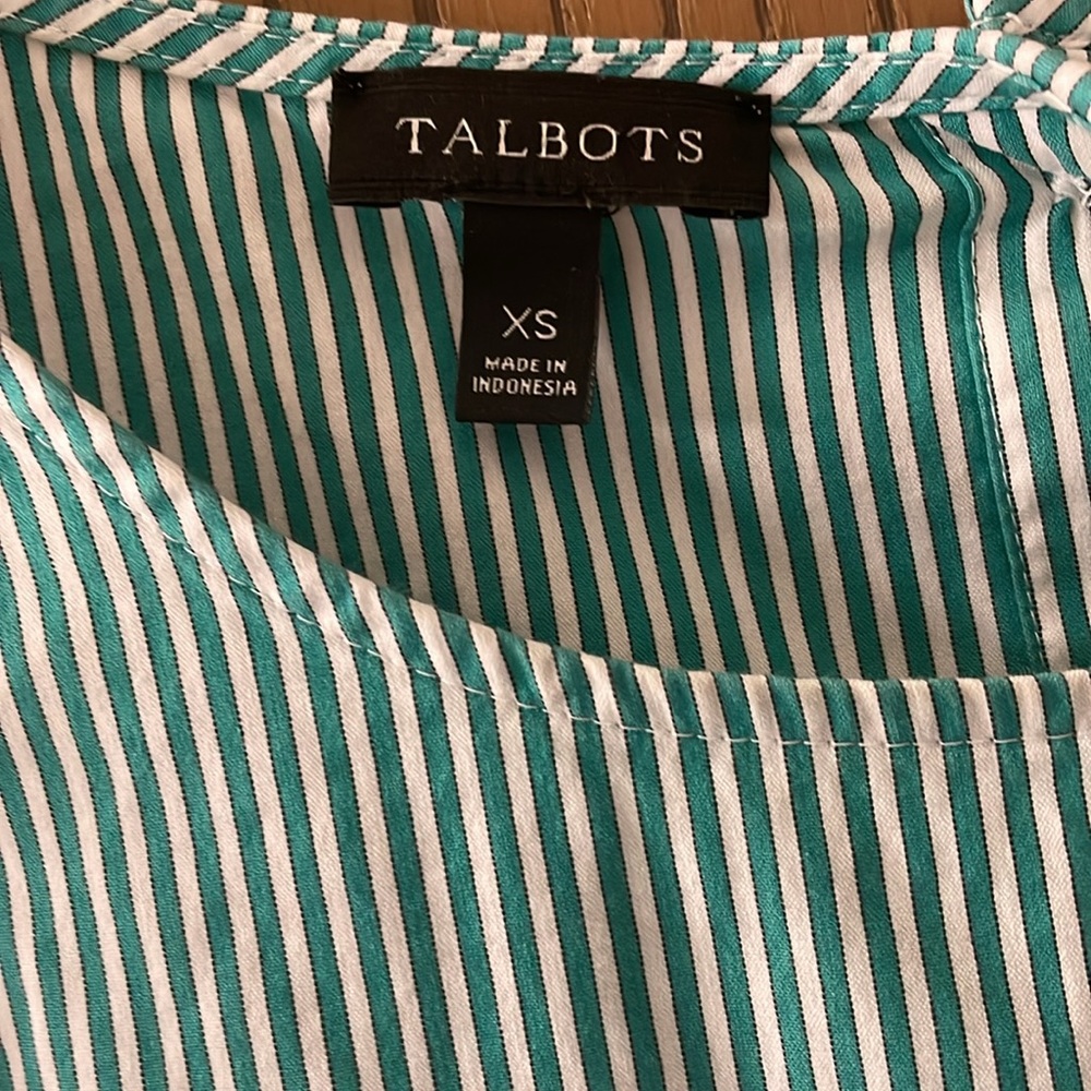 Talbots women’s long sleeve green & white striped blouse~ Large - Picture 3 of 10